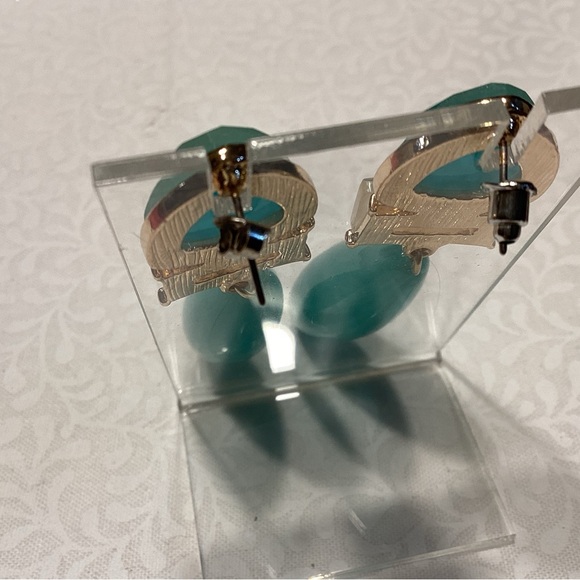Teal Drop Statement Earrings with White Accent - Picture 6 of 7